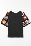 Crochet Sleeve Colorblock Top-Tops-Krush Kandy, Women's Online Fashion Boutique Located in Phoenix, Arizona (Scottsdale Area)