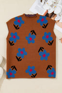 Chestnut Floral Knit Sleeveless Top-Tops-Krush Kandy, Women's Online Fashion Boutique Located in Phoenix, Arizona (Scottsdale Area)