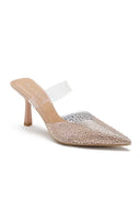 Rhinestone Transparent Heeled Mule