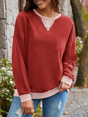 Lovelet Contrast Round Neck Long Sleeve Sweatshirt-Rae Collective, Women's Online Fashion Boutique Located in Phoenix, Arizona (Scottsdale Area)