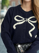 Bow Button Down Round Neck Cardigan-Rae Collective, Women's Online Fashion Boutique Located in Phoenix, Arizona (Scottsdale Area)