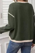 Merry Patched Graphic Contrast Trim Christmas Knitted Long Sleeve Top-Long Sleeve Tops-Krush Kandy, Women's Online Fashion Boutique Located in Phoenix, Arizona (Scottsdale Area)