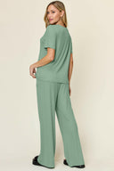 Double Take Full Size Round Neck Short Sleeve T-Shirt and Wide Leg Pants Set-Rae Collective, Women's Online Fashion Boutique Located in Phoenix, Arizona (Scottsdale Area)