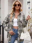 Mandy Pocketed Plaid Collared Neck Long Sleeve Shirt-Rae Collective, Women's Online Fashion Boutique Located in Phoenix, Arizona (Scottsdale Area)