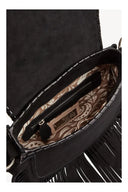 Akaroa Rose Fringe Suede Bag – Black