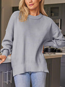Slit Round Neck Dropped Shoulder Sweater-Rae Collective, Women's Online Fashion Boutique Located in Phoenix, Arizona (Scottsdale Area)