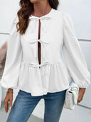 Ivy Lane Peplum Tied Long Sleeve Blouse-Rae Collective, Women's Online Fashion Boutique Located in Phoenix, Arizona (Scottsdale Area)
