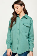 Fleece Dolphin Hem Shacket W/Chest Pockets-Long Sleeve Tops-Krush Kandy, Women's Online Fashion Boutique Located in Phoenix, Arizona (Scottsdale Area)