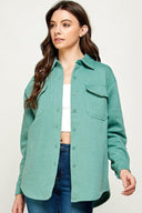 Fleece Dolphin Hem Shacket W/Chest Pockets-Long Sleeve Tops-Krush Kandy, Women's Online Fashion Boutique Located in Phoenix, Arizona (Scottsdale Area)