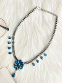 Indigo Blue Dahlia Desert Pearl Necklace Bag 17