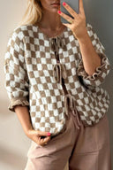 Double Take Tied Checkered Dropped Shoulder Flounce Sleeve Cardigan-Rae Collective, Women's Online Fashion Boutique Located in Phoenix, Arizona (Scottsdale Area)
