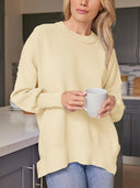 Slit Round Neck Dropped Shoulder Sweater-Rae Collective, Women's Online Fashion Boutique Located in Phoenix, Arizona (Scottsdale Area)