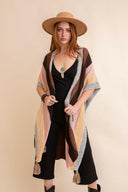 Multi-color Striped Pattern Ruana with Tassels-Kimonos-Krush Kandy, Women's Online Fashion Boutique Located in Phoenix, Arizona (Scottsdale Area)