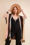 Multi-color Striped Pattern Ruana with Tassels-Kimonos-Krush Kandy, Women's Online Fashion Boutique Located in Phoenix, Arizona (Scottsdale Area)
