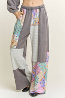 Mineral Washed Floral Knit Jacquard Boho Pants