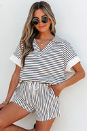 Striped V-Neck Polo Top & Shorts Set-2 Piece Outfit Sets-Krush Kandy, Women's Online Fashion Boutique Located in Phoenix, Arizona (Scottsdale Area)