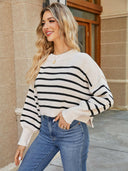 Round Neck Striped Lantern Sleeve Sweater-Rae Collective, Women's Online Fashion Boutique Located in Phoenix, Arizona (Scottsdale Area)