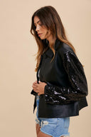 Vegan Leather Sequin Boxy Jacket-Jackets-Rae Collective, Women's Online Fashion Boutique Located in Phoenix, Arizona (Scottsdale Area)