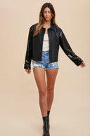 Vegan Leather Sequin Boxy Jacket-Jackets-Krush Kandy, Women's Online Fashion Boutique Located in Phoenix, Arizona (Scottsdale Area)