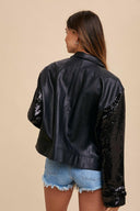 Vegan Leather Sequin Boxy Jacket-Jackets-Rae Collective, Women's Online Fashion Boutique Located in Phoenix, Arizona (Scottsdale Area)