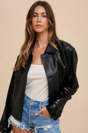 Vegan Leather Sequin Boxy Jacket-Jackets-Rae Collective, Women's Online Fashion Boutique Located in Phoenix, Arizona (Scottsdale Area)