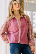 Pink Fleece Jacket with Sequin Long Sleeves & Snap Button Closure-Jackets-Krush Kandy, Women's Online Fashion Boutique Located in Phoenix, Arizona (Scottsdale Area)