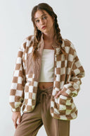 CHECKERED SNAP BUTTON FLEECE JACKET-Jackets-Rae Collective, Women's Online Fashion Boutique Located in Phoenix, Arizona (Scottsdale Area)