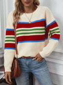 Contrast Stripes Round Neck Long Sleeve Sweater-Rae Collective, Women's Online Fashion Boutique Located in Phoenix, Arizona (Scottsdale Area)