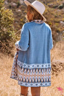 Blue Aztec Print Knitted Cardigan-Cardigans-Krush Kandy, Women's Online Fashion Boutique Located in Phoenix, Arizona (Scottsdale Area)