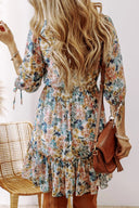 Blooming Grace: Blue Floral High Waisted Dress-Dresses-Krush Kandy, Women's Online Fashion Boutique Located in Phoenix, Arizona (Scottsdale Area)