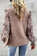 Chestnut Blouse with Ruffle Tiered Floral Sleeves-Blouses-Krush Kandy, Women's Online Fashion Boutique Located in Phoenix, Arizona (Scottsdale Area)