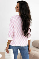 Checkered Tie-Front 3/4 Sleeve Soft Knit Cardigan-Cardigans-Krush Kandy, Women's Online Fashion Boutique Located in Phoenix, Arizona (Scottsdale Area)