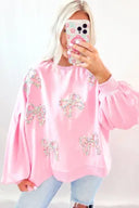 Oversized Pink Sweater with Bows-Sweaters-Krush Kandy, Women's Online Fashion Boutique Located in Phoenix, Arizona (Scottsdale Area)