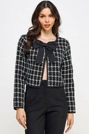 Contrast Bow Tweed Jacket-Jackets-Krush Kandy, Women's Online Fashion Boutique Located in Phoenix, Arizona (Scottsdale Area)