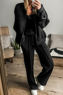 Black Zip-Up Jacket and Pants Set-Loungewear-Krush Kandy, Women's Online Fashion Boutique Located in Phoenix, Arizona (Scottsdale Area)