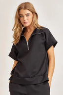 Short-Sleeved Quarter-Zip Lounge Set-2 Piece Outfit Sets-Rae Collective, Women's Online Fashion Boutique Located in Phoenix, Arizona (Scottsdale Area)