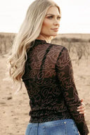 Black Western Rodeo Mock Neck Mesh Top-Long Sleeve Tops-Rae Collective, Women's Online Fashion Boutique Located in Phoenix, Arizona (Scottsdale Area)
