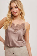 Silky Lace Trim Camisole-Tanks-Rae Collective, Women's Online Fashion Boutique Located in Phoenix, Arizona (Scottsdale Area)