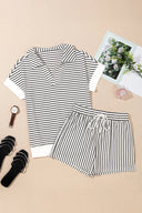 Striped V-Neck Polo Top & Shorts Set-2 Piece Outfit Sets-Krush Kandy, Women's Online Fashion Boutique Located in Phoenix, Arizona (Scottsdale Area)