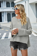 High-Low Slit Round Neck Long Sleeve Sweater-Rae Collective, Women's Online Fashion Boutique Located in Phoenix, Arizona (Scottsdale Area)