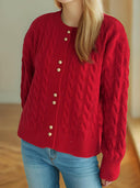 Cable-Knit Round Neck Long Sleeve Cardigan-Cardigans-Rae Collective, Women's Online Fashion Boutique Located in Phoenix, Arizona (Scottsdale Area)