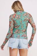 Ginger Floral Mock Neck Mesh Top-Long Sleeve Tops-Rae Collective, Women's Online Fashion Boutique Located in Phoenix, Arizona (Scottsdale Area)