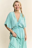 Mineral Wash V-Neck Empire Waist Tiered Dress-dress-Krush Kandy, Women's Online Fashion Boutique Located in Phoenix, Arizona (Scottsdale Area)
