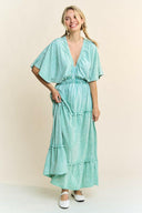 Mineral Wash V-Neck Empire Waist Tiered Dress-dress-Krush Kandy, Women's Online Fashion Boutique Located in Phoenix, Arizona (Scottsdale Area)