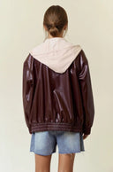 Vegan Leather Hooded Jacket W/ Welt Pocket-Jackets-Krush Kandy, Women's Online Fashion Boutique Located in Phoenix, Arizona (Scottsdale Area)