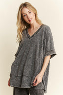 J.HER Mineral Wash V-neck Soft Terry Towel Top-Tops-Krush Kandy, Women's Online Fashion Boutique Located in Phoenix, Arizona (Scottsdale Area)