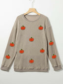 Pumpkin Round Neck Long Sleeve Sweatshirt-Rae Collective, Women's Online Fashion Boutique Located in Phoenix, Arizona (Scottsdale Area)