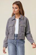 Collared Neck Long Sleeve Zip Jacket with Patch Pockets-Jackets-Krush Kandy, Women's Online Fashion Boutique Located in Phoenix, Arizona (Scottsdale Area)