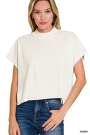 Viscose Mock Neck Short Sleeve Boxy Sweater