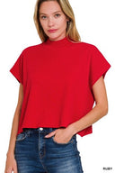 Viscose Mock Neck Short Sleeve Boxy Sweater